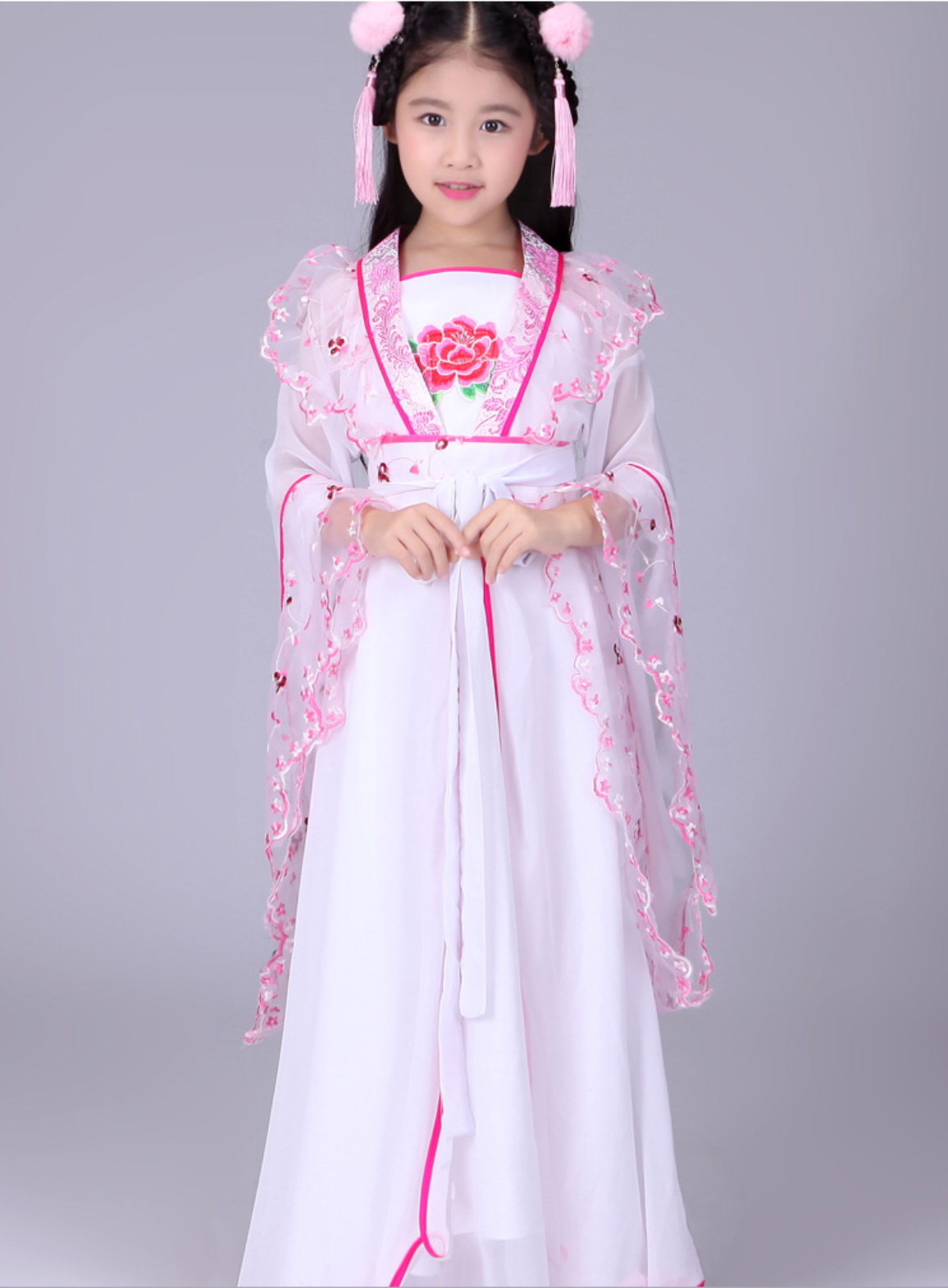 ชุดจีนฮั่นสีชมพูลายปัก รหัส HA65 สินคเาพร้อมส่ง