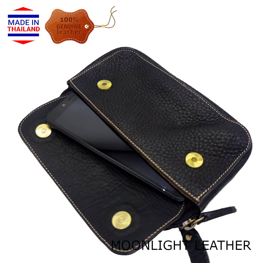 กระเป๋าหนังแท้ สะพายได้ คาดเอวได้ ใส่โทรศัพท์ได้ ใส่พาสปอร์ตได้ สีดำ หนังนิ่ม นุ่ม ทนทาน ไม่ลอกร่อน แถมถุงผ้ากันฝุ่นฟรี