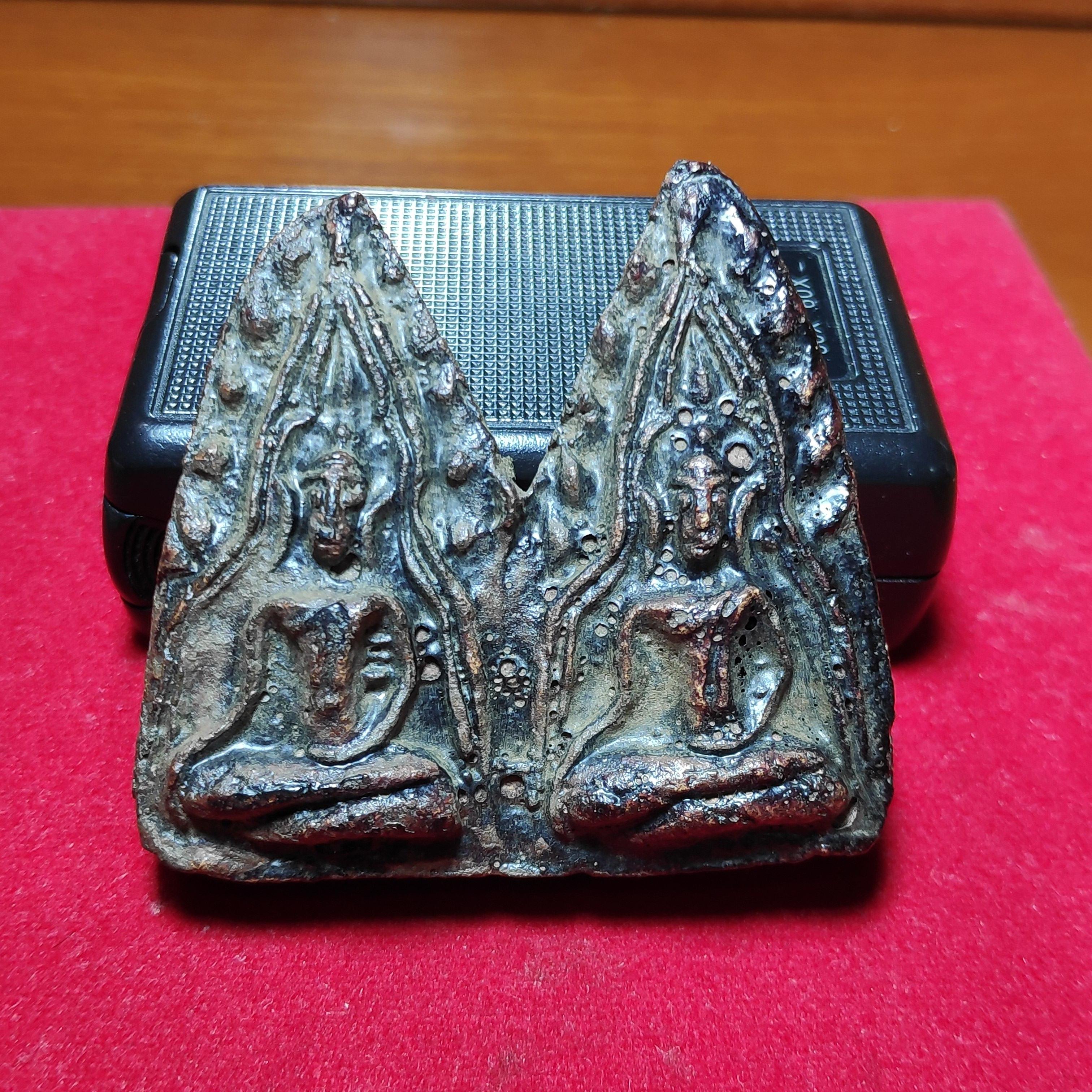 พระขุนแผนพรายคู่พิมพ์หน้าเทวดากรุบ้านกร่างเนื้อดินลงรัก