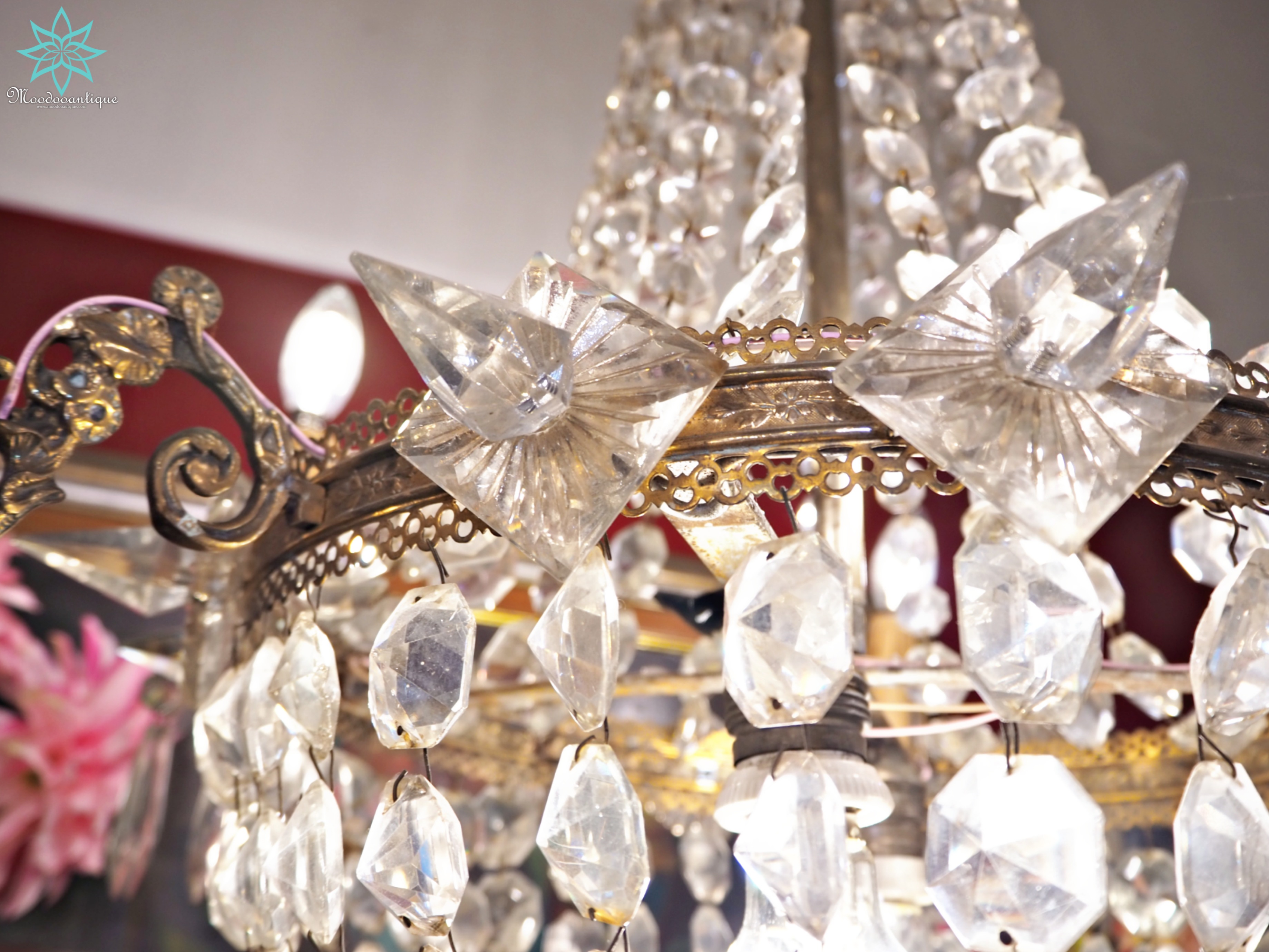 Antique French Gilt Bronze crystals chandelier in ballon shape with 8 lights