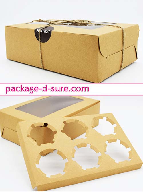 โปรโมชั่น//กล่องคัพเค้ก 6 ชิ้น สี่เหลี่ยมผืนผ้า 16x24x7.5 กระดาษคราฟ
