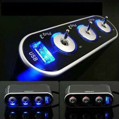 ตัวเพิ่มที่จุดบุหรี่ 3 ช่องพร้อม USB