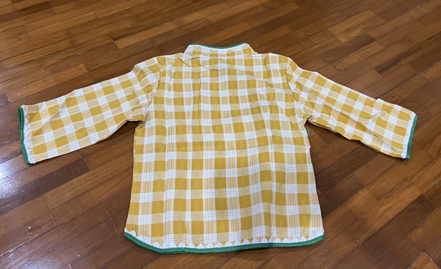 ผ้า cotton ลายตารางสีเหลืองเขียว ใส่สบาย ไม่ร้อน