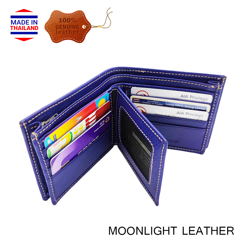 กระเป๋าสตางค์หนังแท้ สีน้ำเงิน เฮงๆ รับโชค ขอบกว้างใส่ตังค์ได้เป็นปึก ก้นไม่มีรู เงินทองไม่รั่วไหล มีกล่องเป็นของขวัญได้