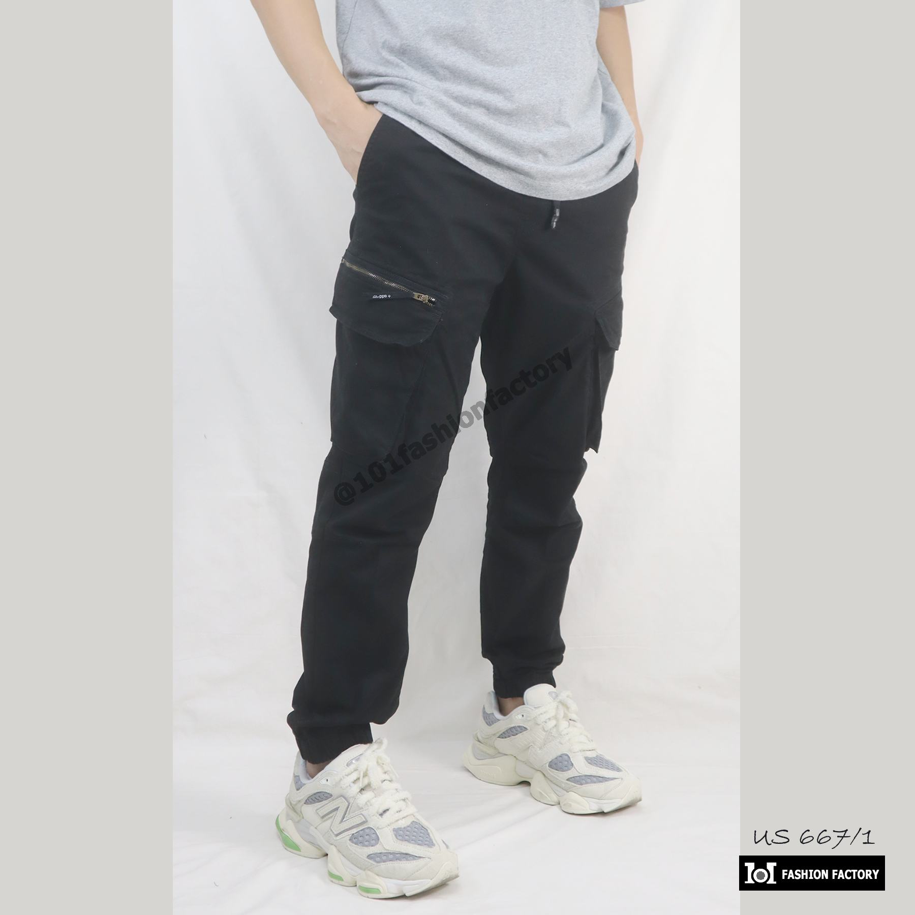 กางเกงจ็อกเกอร์คาร์โก้ No.667/1 Legular Fit เป๋าข้างทรงพอดีตัว สีดำ | US101