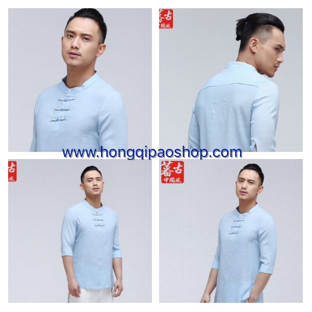 เสื้อคอจีนผู้ชายสีฟ้า รหัส FF137