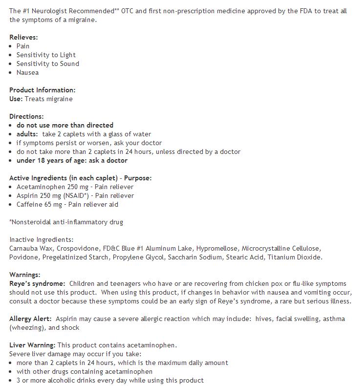 Excedrin Migraine 100 เม็ด ยาบรรเทาอาการไมเกรน วิงเวียนศรีษะ คลื่นไส้ หมดอายุ 06/2027