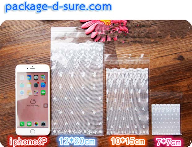 ถุงคุกกี้ แถบกาว 10x15 ลายลูกไม้ ดอกไม้ตาข่ายขาว แพ็ค 100 ใบ