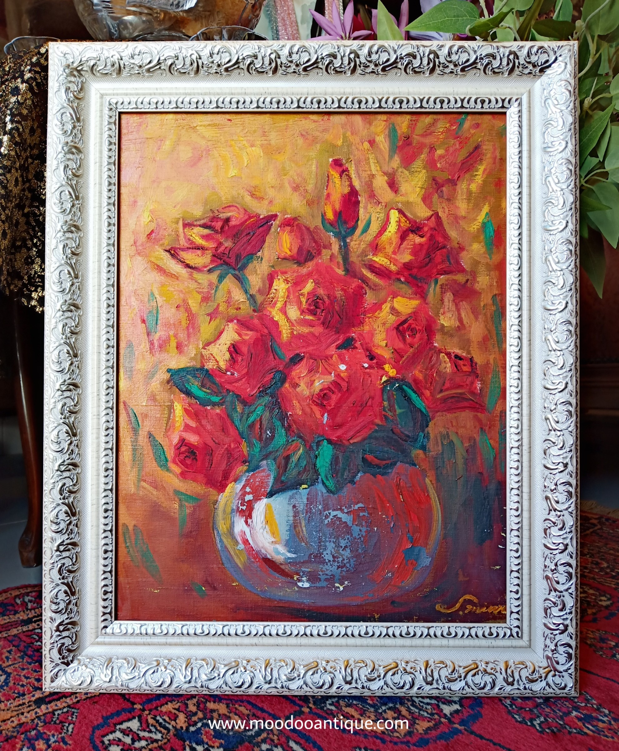 Roses in the jar. ภาพวาดสีน้ำมัน ศิลปินต่างประเทศ(ขายแล้วค่ะ)