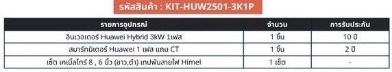 เซ็ต อินเวอร์เตอร์ 3kW 1 เฟส KIT-HUW2501-3K1P Huawei