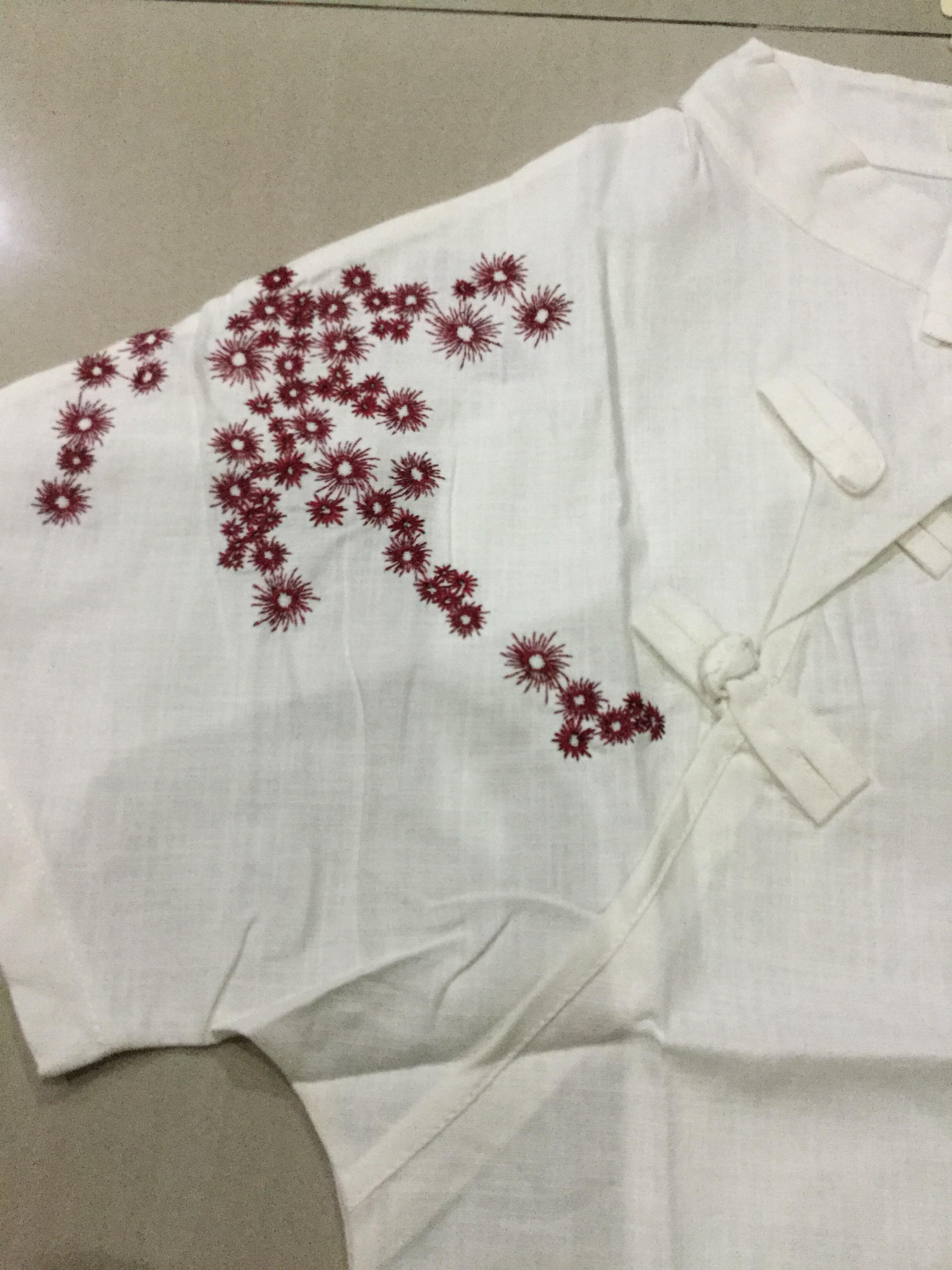 เสื้อจีนแขนสั้น ลายปัก ผ้าฝ้าย รหัส SH 34 สินค้าพร้อมส่ง