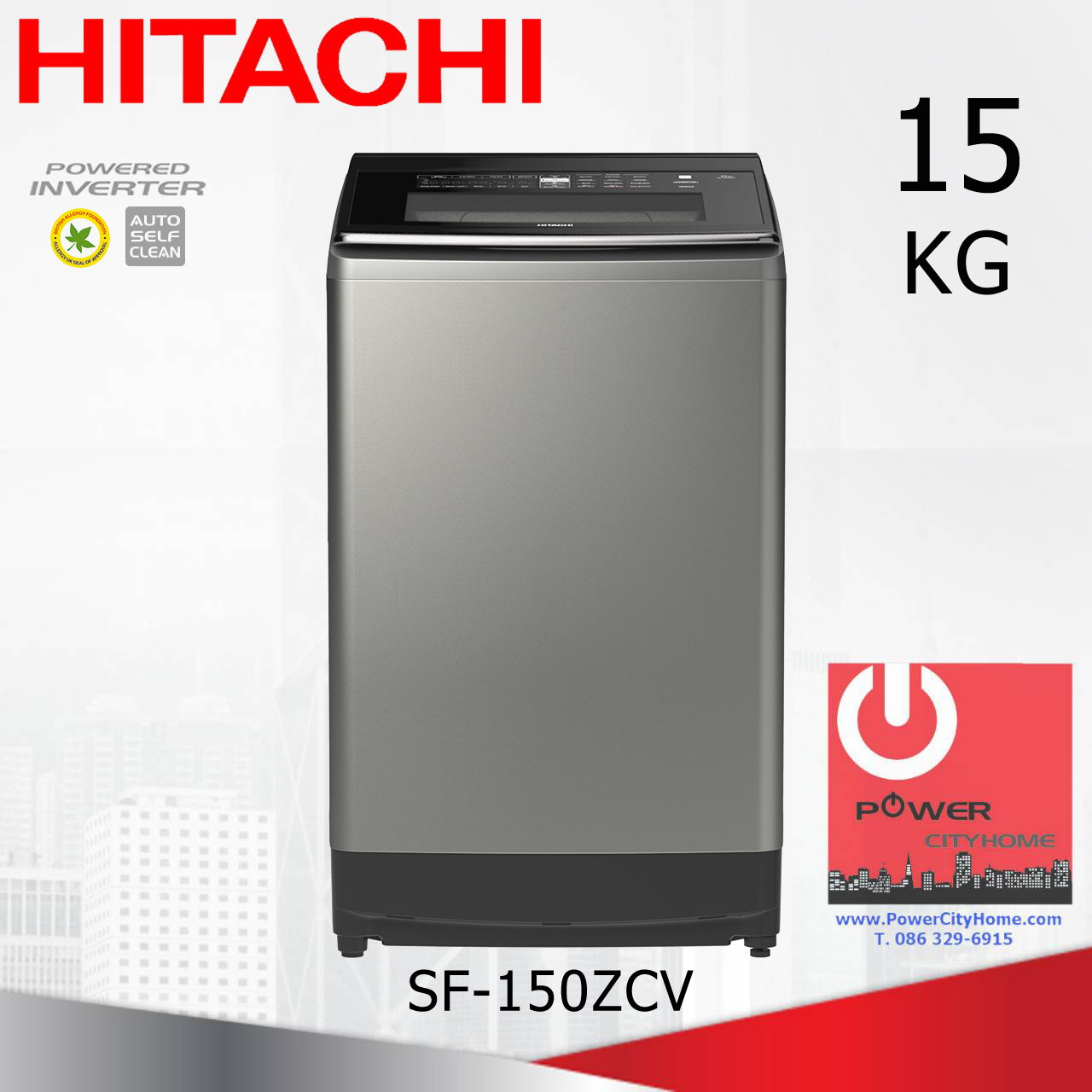 เครื่องซักผ้า Hitachi Dual Jet, Built in Heater 1 ถัง 15 กก. รุ่น SF-150ZCV