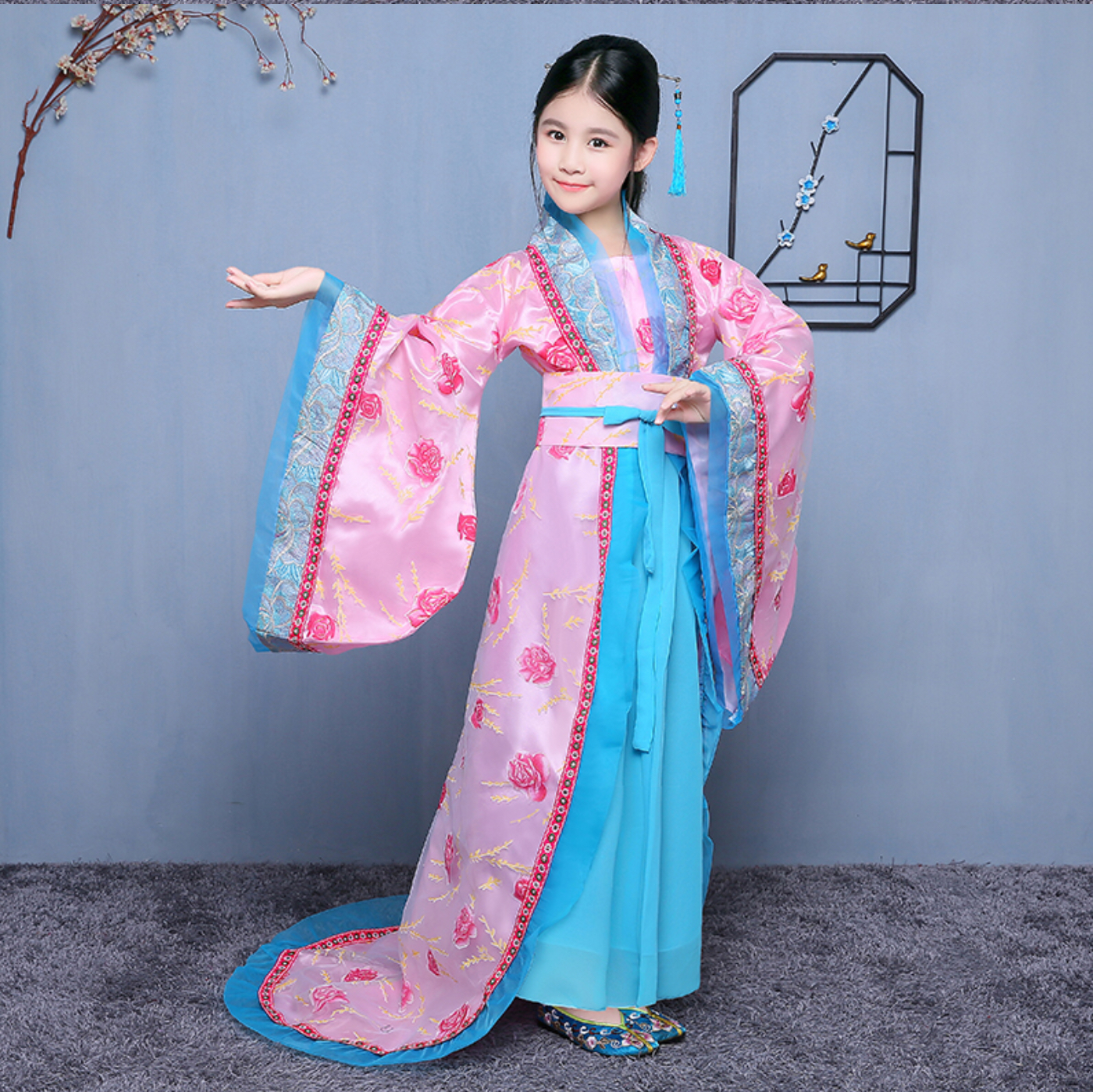 ชุดจีนเด็กราชวงศ์ถัง สีชมพู รหัส YB 75 สินค้าพร้อมส่ง