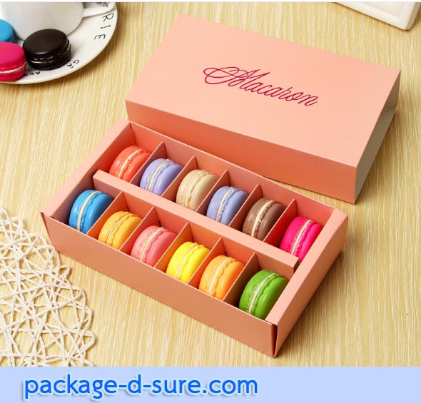 โปรโมชั่น//กล่องมาการอง 12 ชิ้น 20x11x5 สีโอรส ลายเซ็นต์ macaron