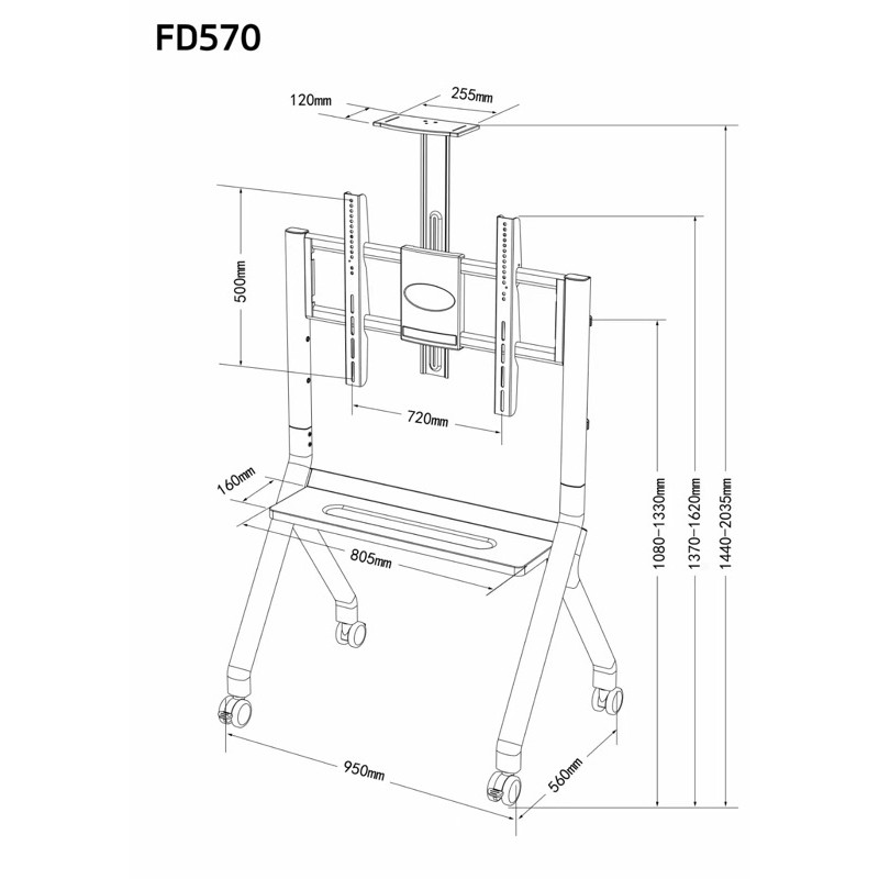 [FD570]ขาแขวนทีวีตั้งพื้น มีล้อ TVStand รองรับทีวี42-75“ เคลื่อนย้ายสะดวก วัสดุแข็งแรง ประกอบใช้งานได้เองง่ายๆ