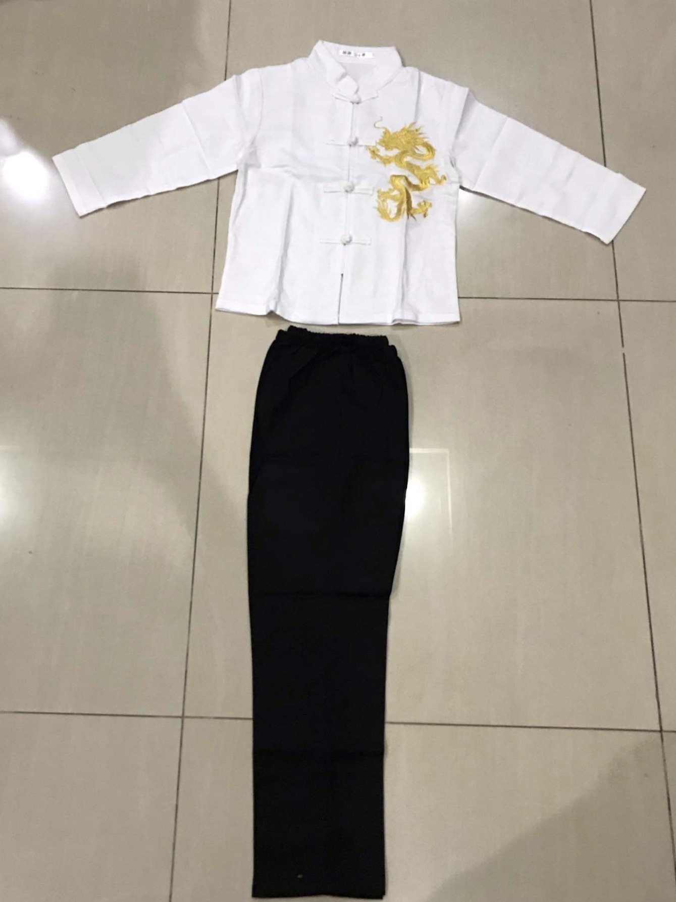 ชุดจีนเด็กชาย สีขาว ผ้าลินิน ลายปักมังกร รหัส ZM 49 สินค้าพร้อมส่ง