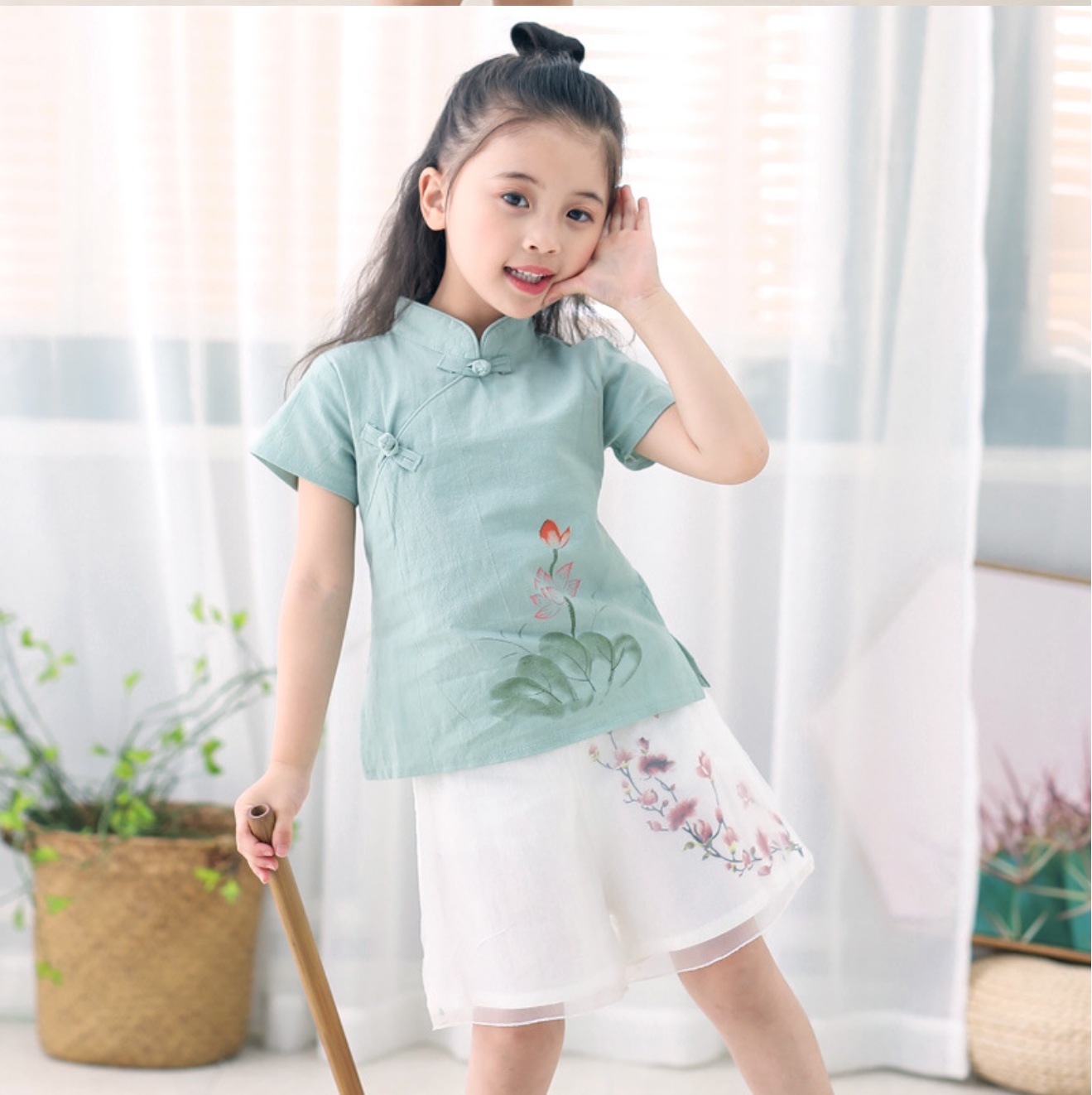 ชุดเสื้อชมพู+กางเกงขาว ผ้าฝ้าย ผ้าลินิน รหัส GP 58 สินค้าพร้อมส่ง