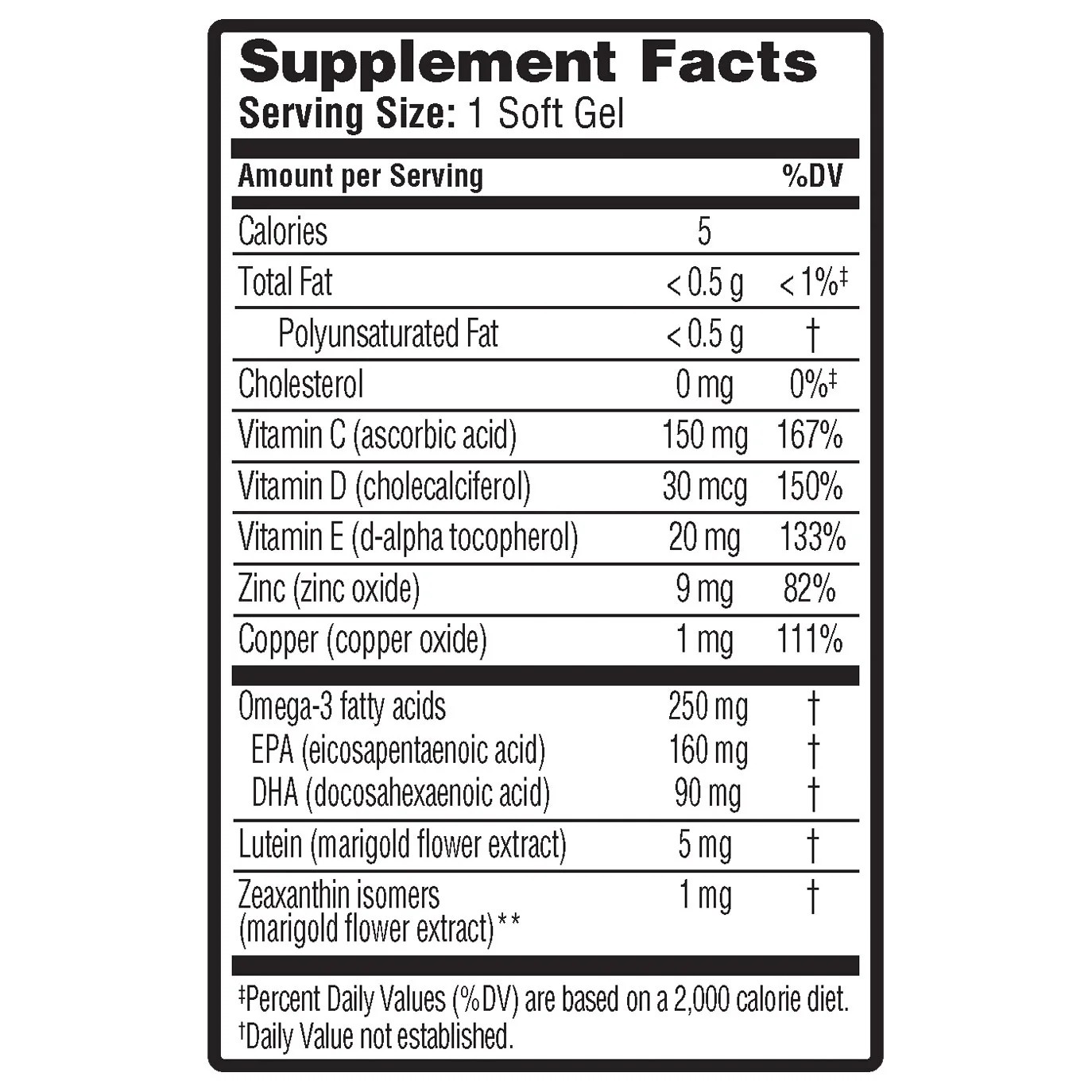 Ocuvite Adult 50+ 150 softgels จาก Bausch + Lomb วิตามินบำรุงตาสำหรับผู้ใหญ่อายุ 50 ปีขึ้นไป หมดอายุ 05/2026