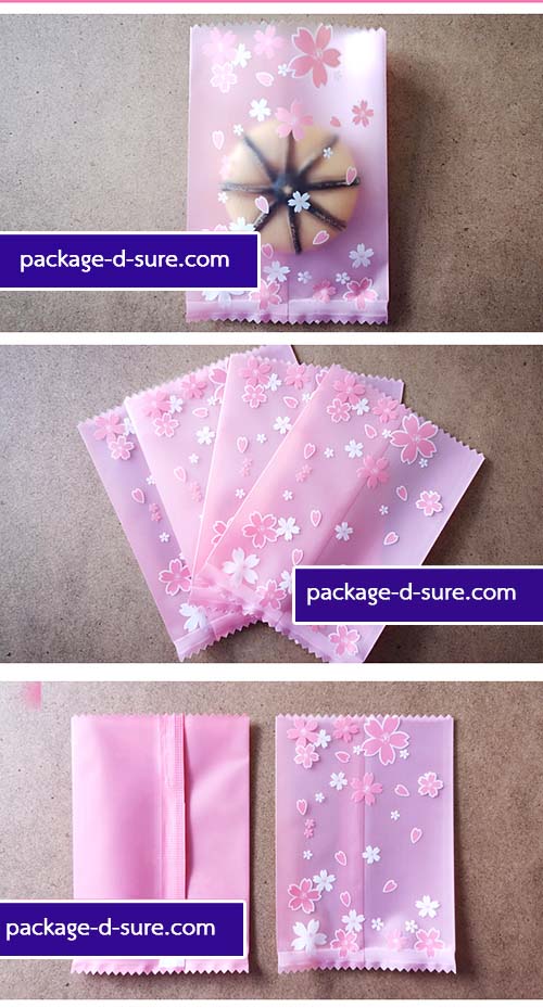 โปรโมชั่น//ถุงซีลกลาง ขอบหยัก 7x10 ลายดอกซากุระ พื้นหลังชมพู แพ็ค 100 ใบ