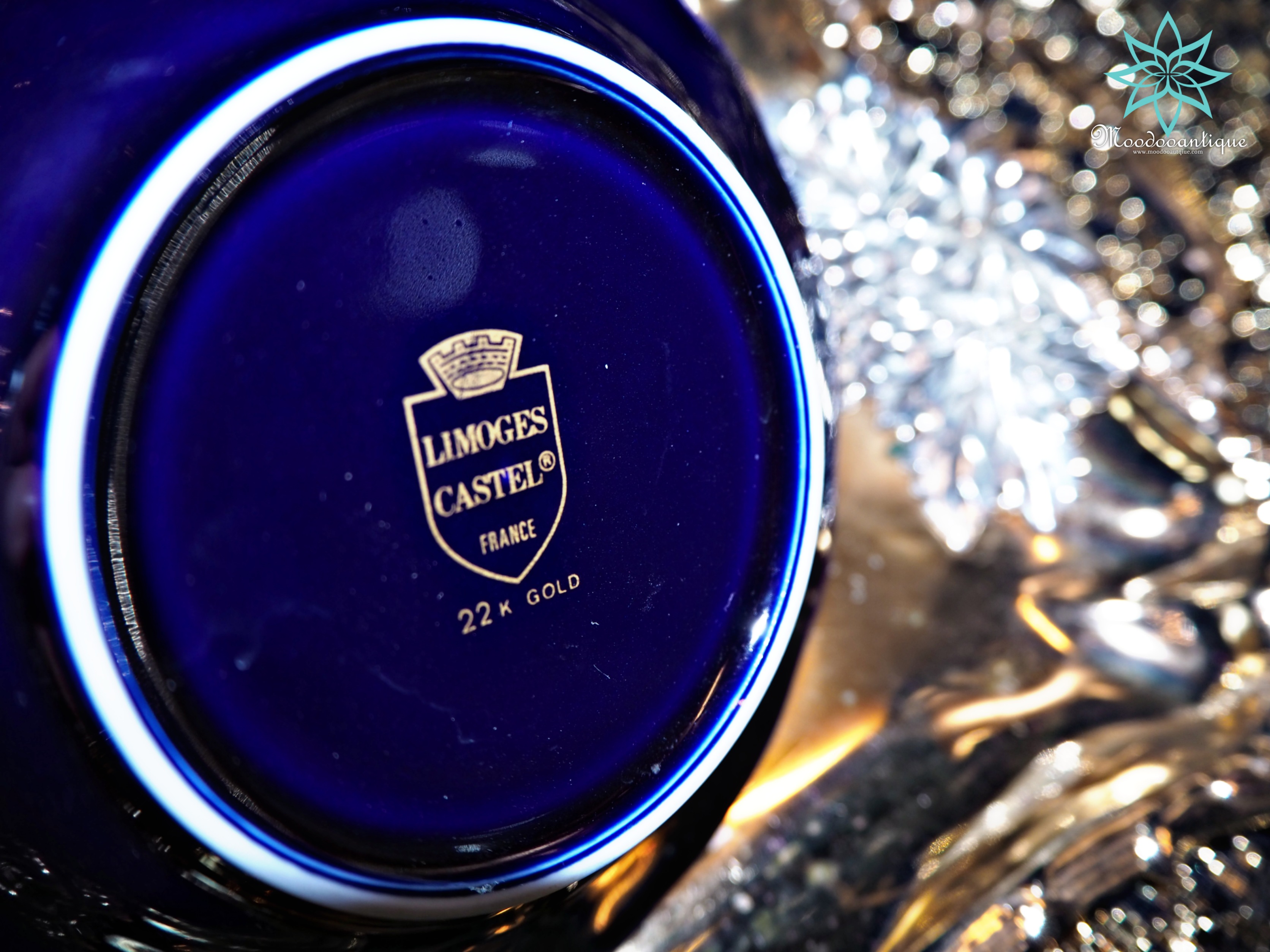 Limoges Ashtray Cobalt Blue W/ Gold 22 kt Trim