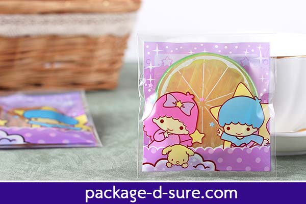 ล้างสต็อก//ถุงคุกกี้ แถบกาว 7x7 ลาย twin star สีม่วงอมน้ำเงิน แพ็ค 100 ใบ