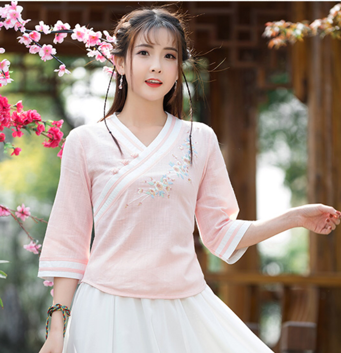เสื้อผ้าฝ้าย เนื้อดี ใส่สบาย รหัส CT 58. สีชมพู