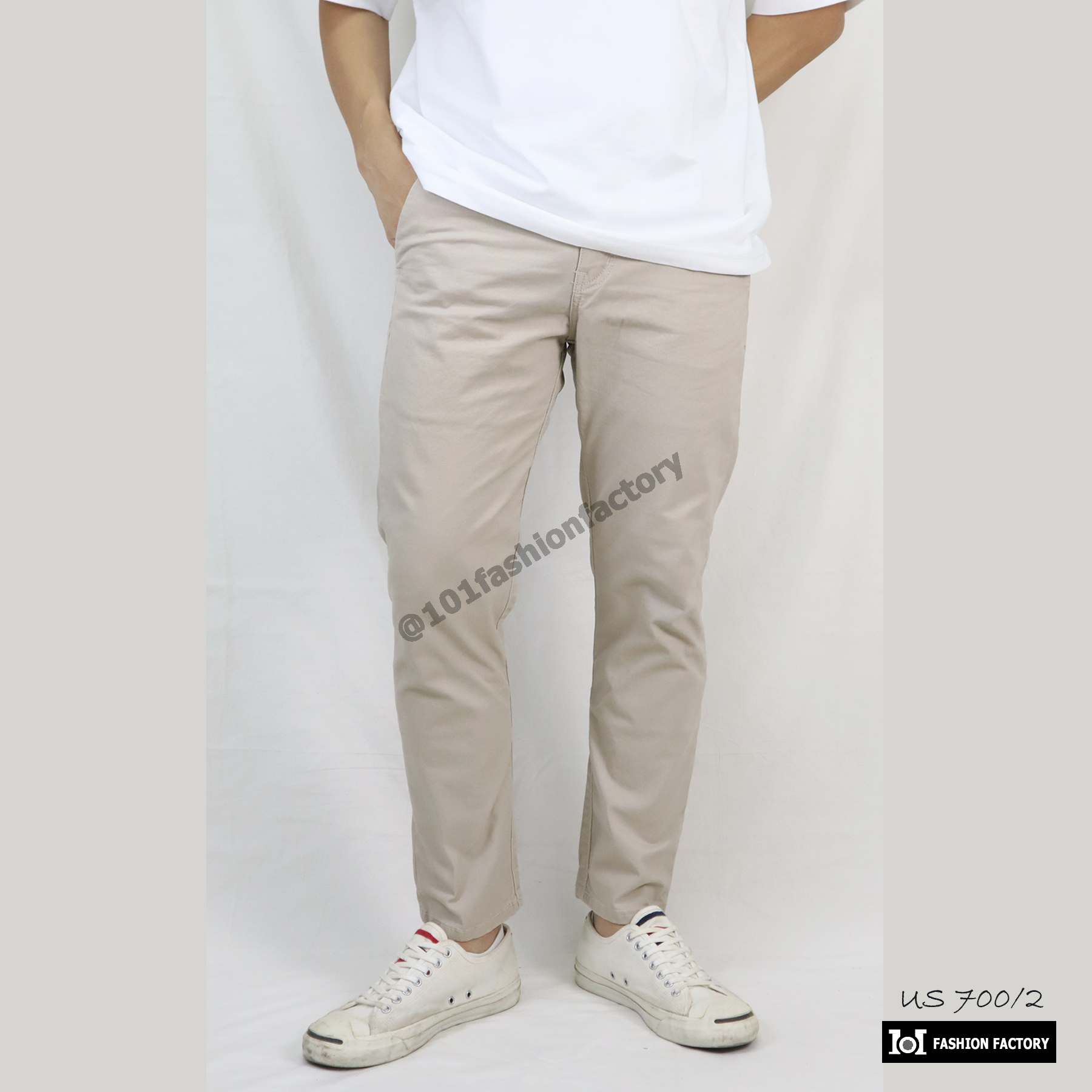กางเกงขาเต่อ No.700/2 ผ้ายืดทรงเข้ารูป ใส่สบาย ทันสมัยทุกโอกาส สีครีม | US101