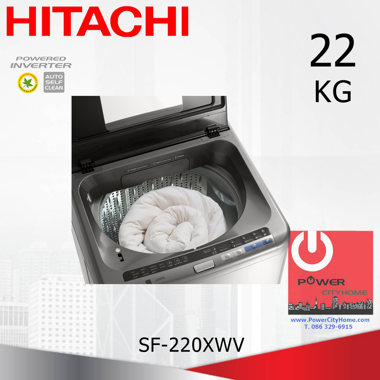 เครื่องซักผ้า Hitachi Ultra Stream Wash 1 ถัง 22 กก. รุ่น SF-220XWV