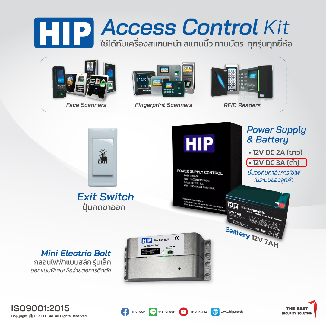 ชุดล็อคเซ็ต Mini Electric Bolt +Power supply 12V 3A +Battery +Exit switch HIP