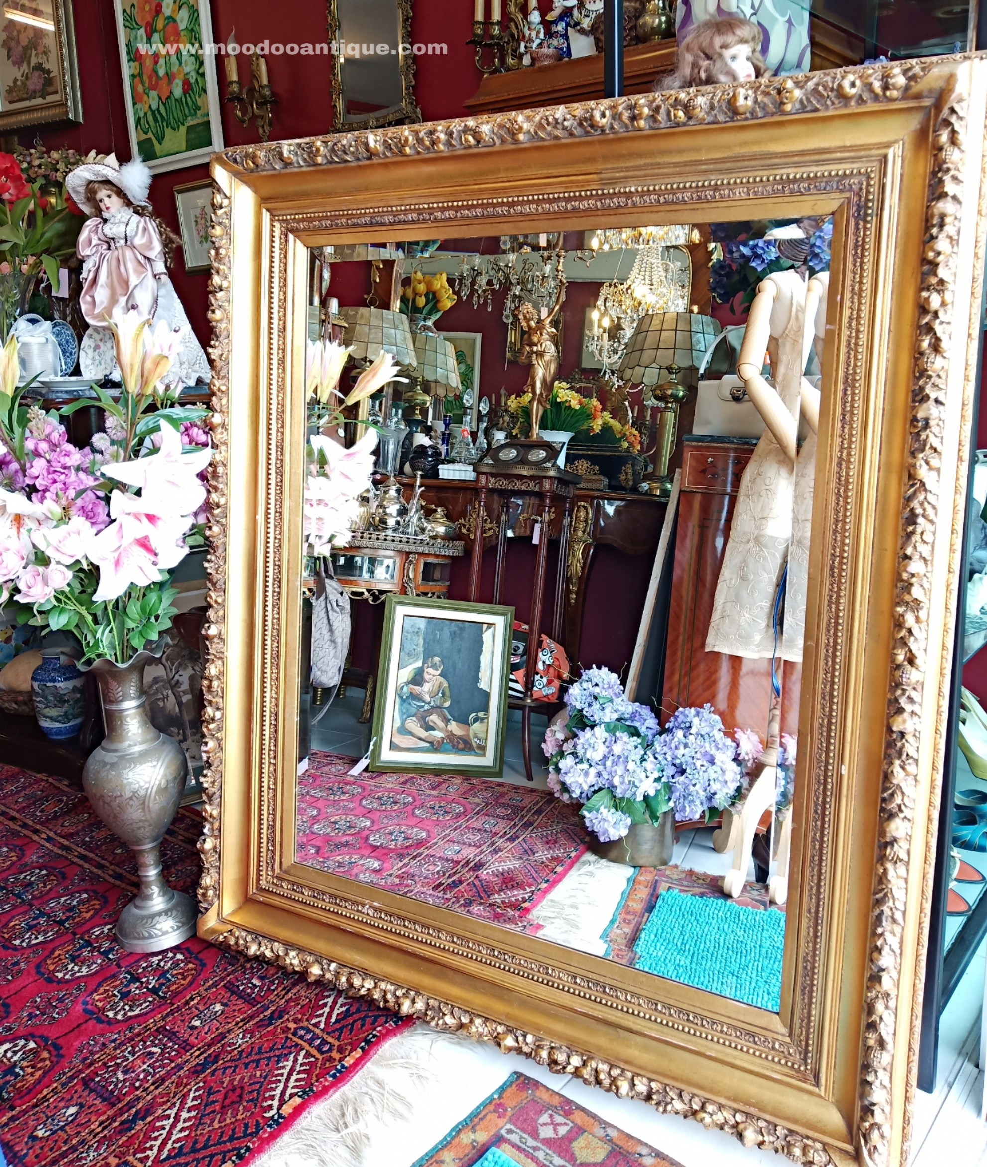 กรอบกระจกไม้แกะสลักสีทองงานฝรั่งเศส