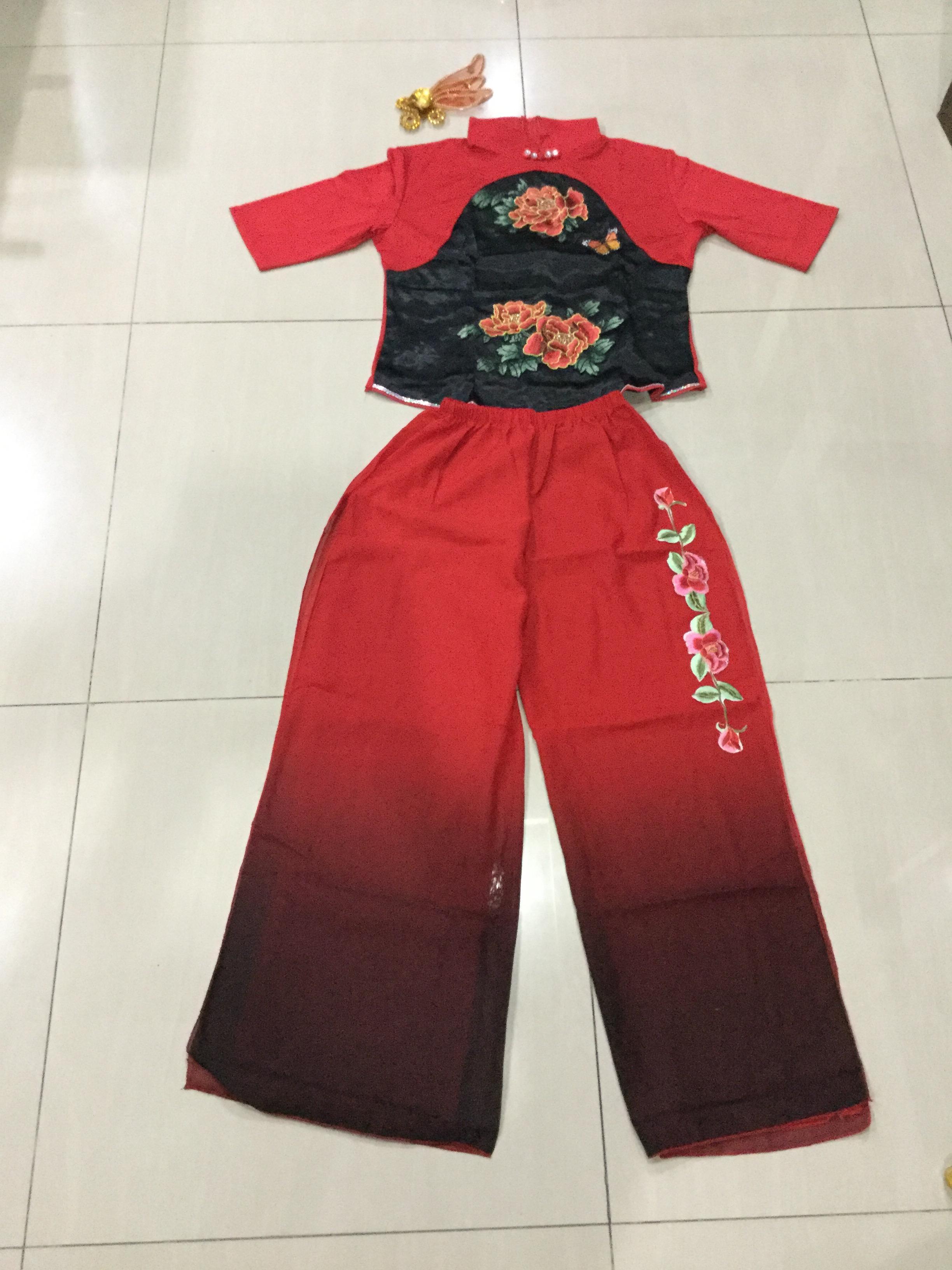 ชุดเต้น สีแดง ดำ ผ้ายืด รหัส BA 84 ,สินค้าพร้อมส่ง