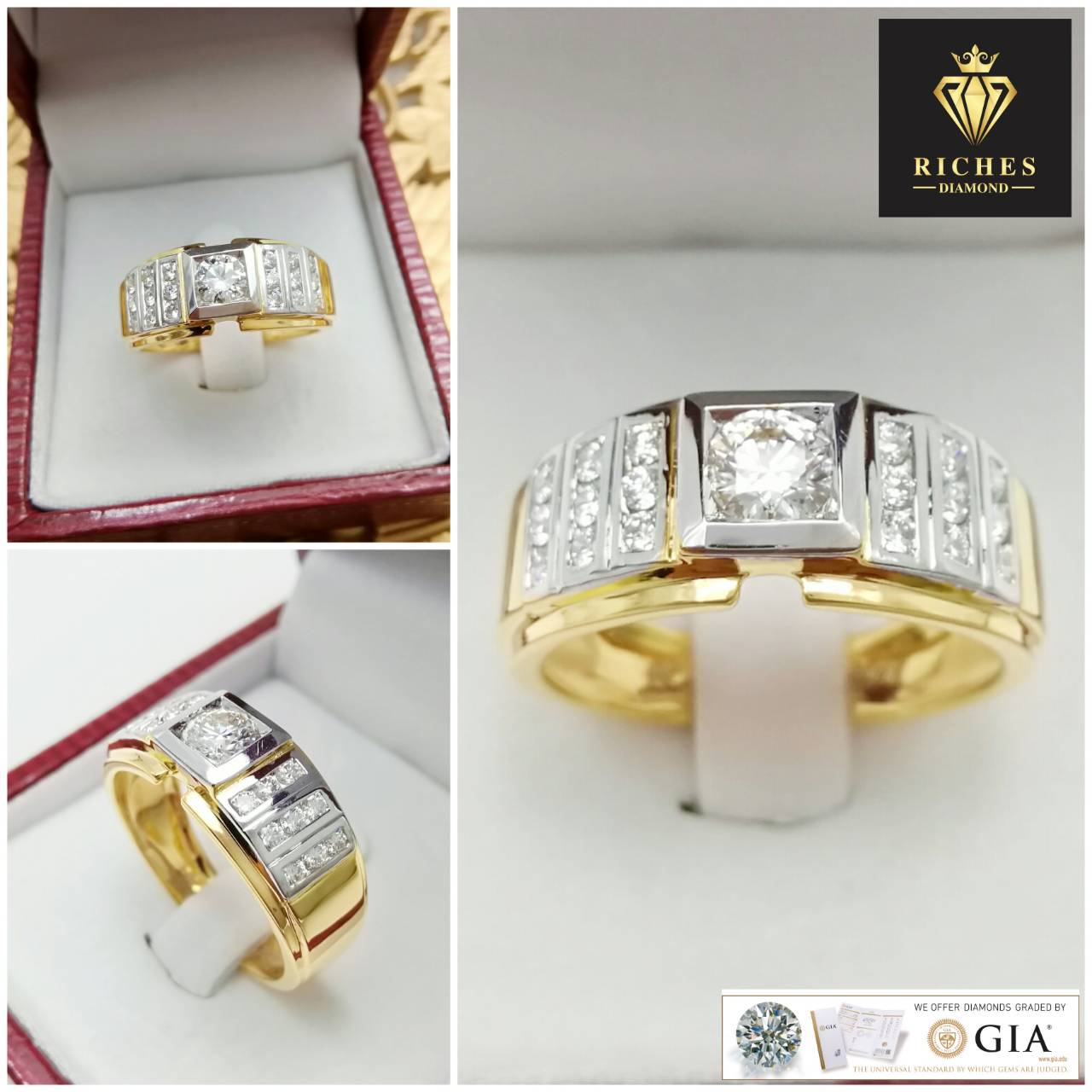 แหวนผู้ชายเพชรแท้ GIA น้ำหนักเพชรรวม 0.66 cts