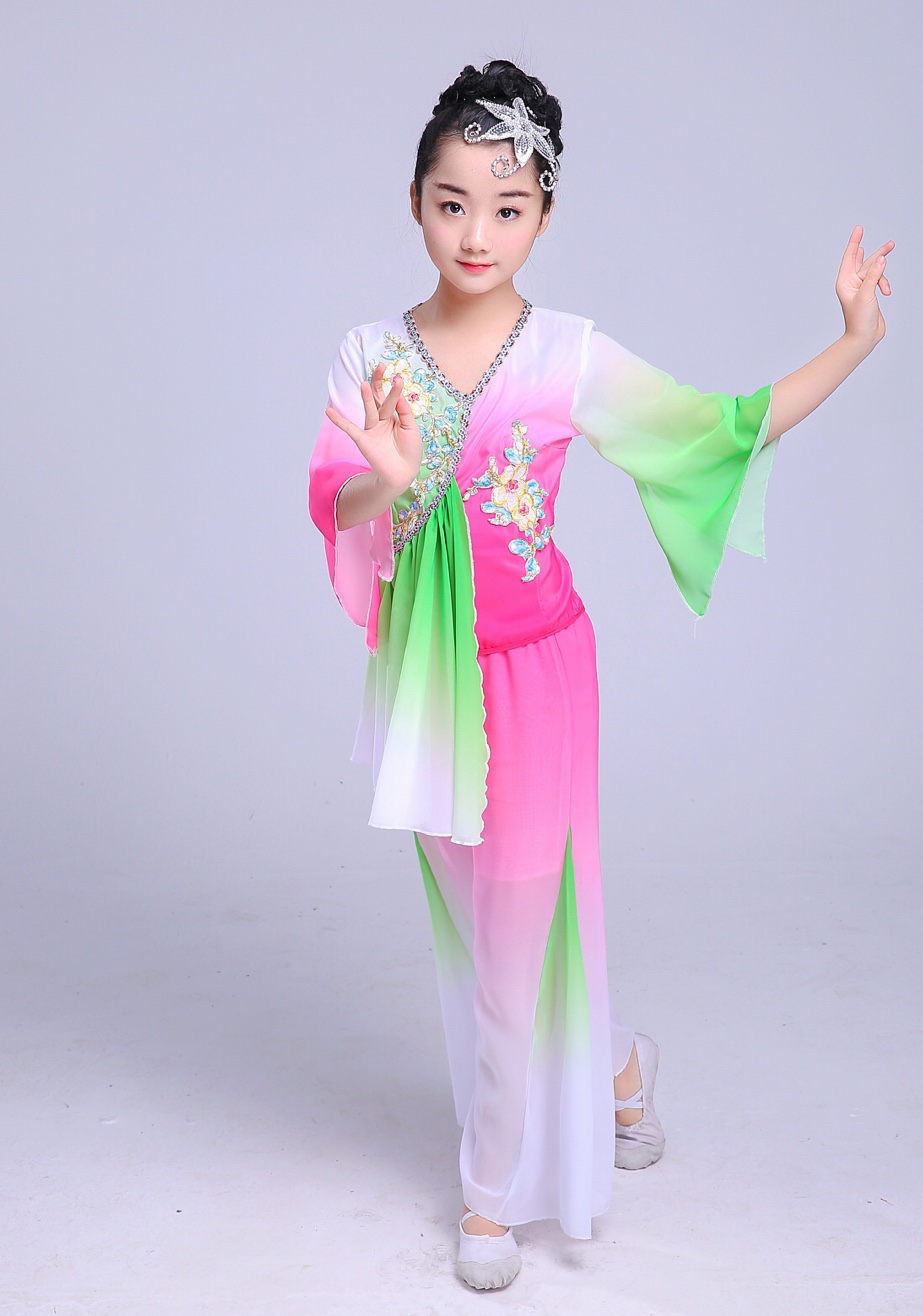 ชุดเต้นรำเด็กคลาสสิกสีชมพูเขียว รหัส PG 68 สินค้าพร้อมส่ง