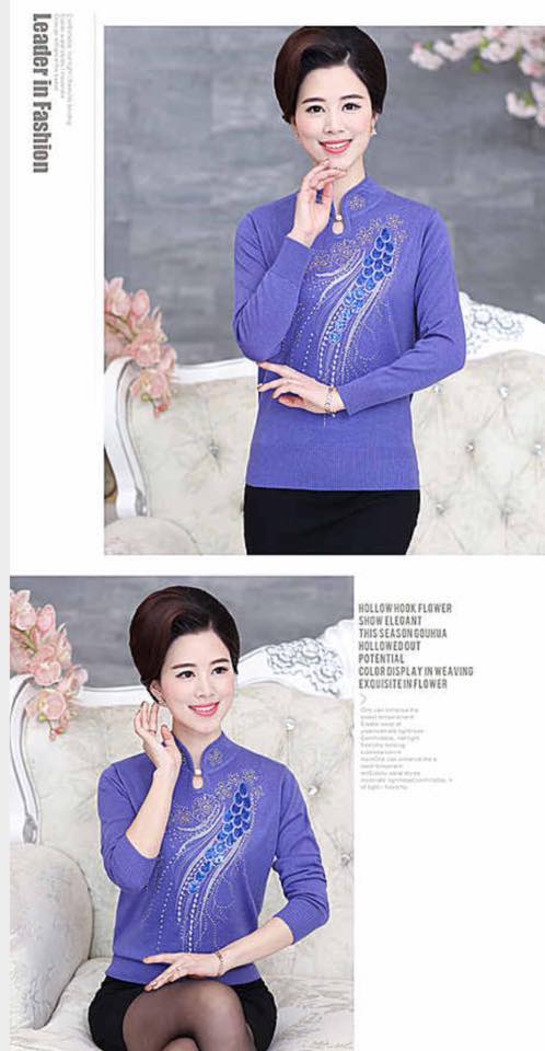 เสื้อสไตล์จีน ไหมพรม รหัส EE108 สินค้าพร้อมส่ง