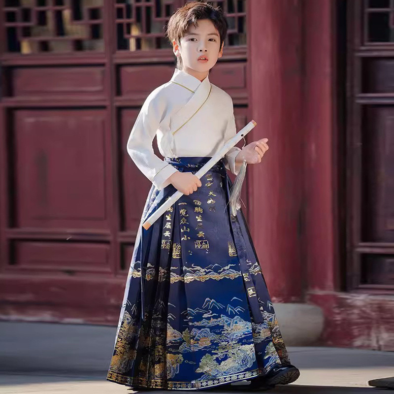 ชุดฮั่นฝู สีน้ำเงิน รหัส FH 553 สินค้าพร้อมส่ง