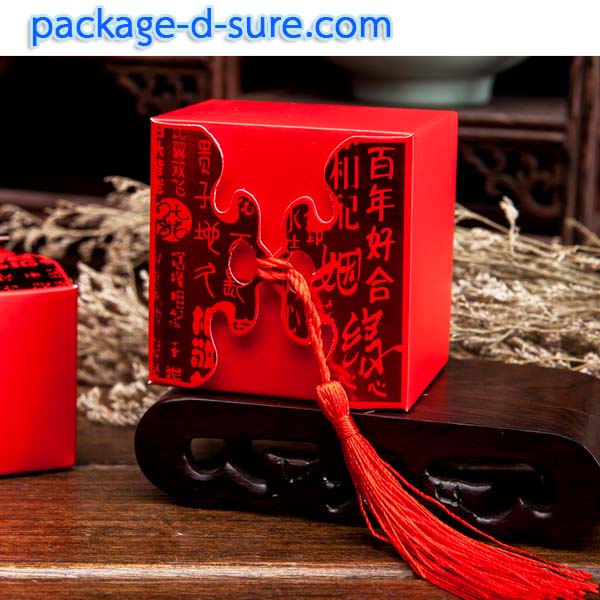 กล่องใส่ของชำร่วย เปิดบน สีแดงสด พิมพ์อักษรจีนอวยพร