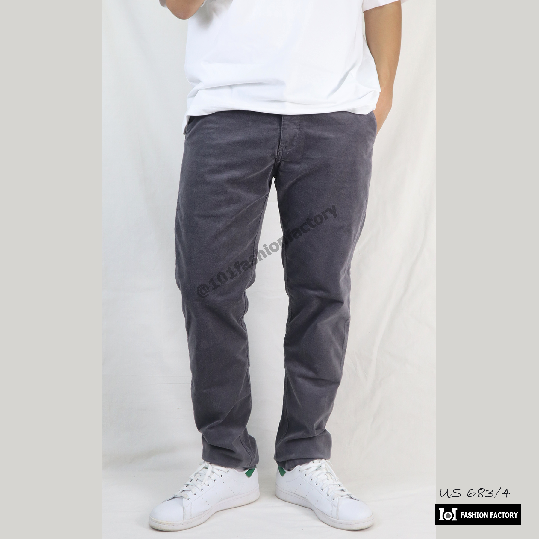 ขายาวผู้ชาย NO.683/4 กางเกงแฟชั่นลูกฟูก ผ้ายืดทรงกระบอกเล็ก สีเทา | US101