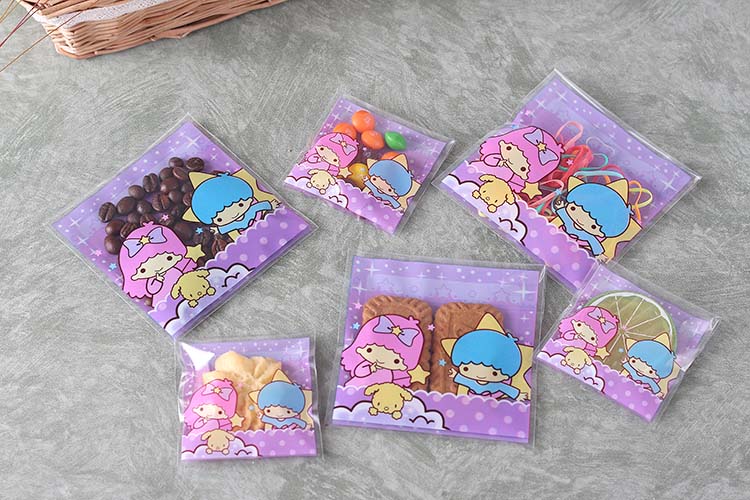 ล้างสต็อก//ถุงคุกกี้ แถบกาว 7x7 ลาย twin star สีม่วงอมน้ำเงิน แพ็ค 100 ใบ