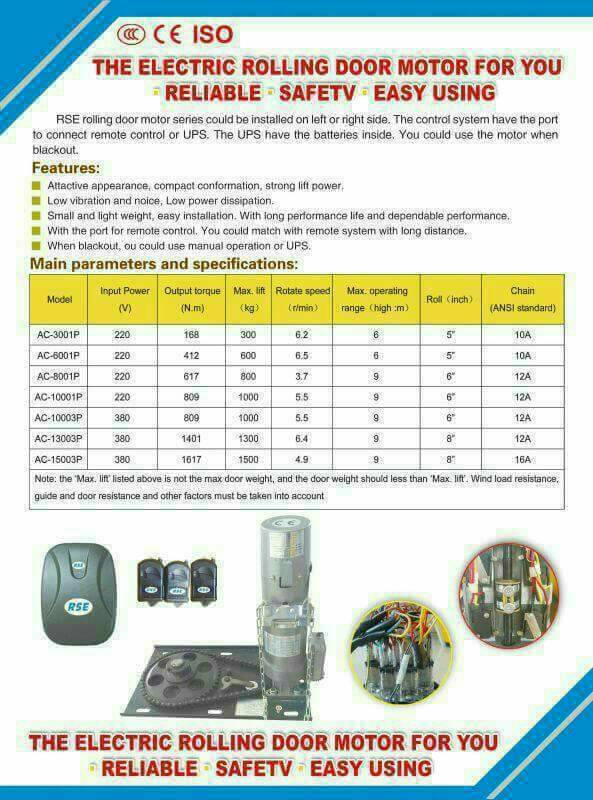 (ชุดซื้อสินค้า ) ชุดมอเตอร์ประตูม้วน RSE รองรับน้ำหนัก 600kg 220V รองรับความสูง 6 เมตร รุ่น AC-6001P + ชุดรีโมทแบบจูนรหัส