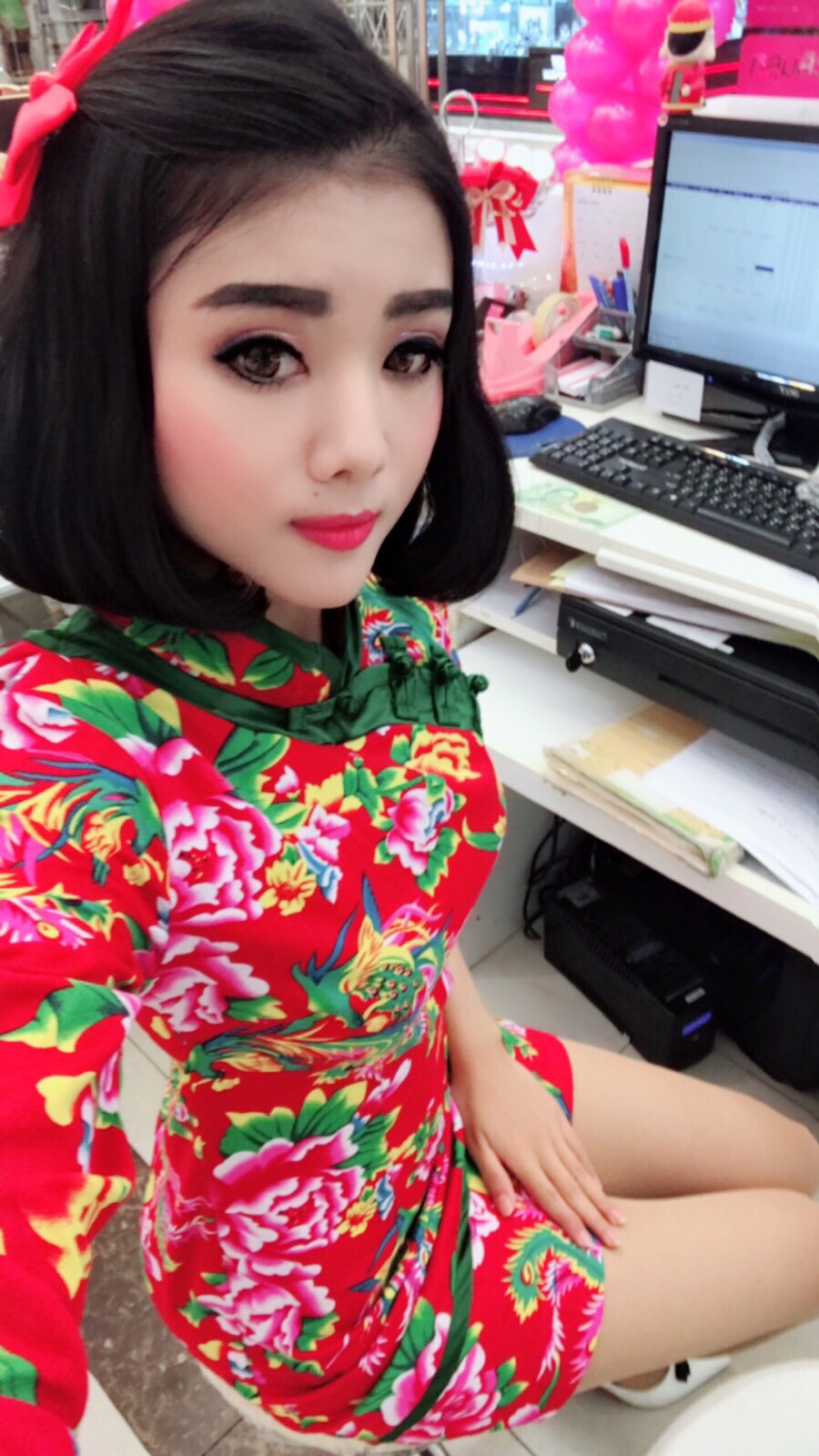 เดรสสีแดง ผ้าฝ้าย รหัส R52 สินค้าพร้อมส่ง