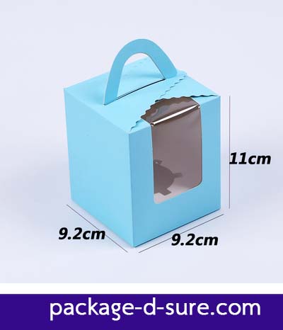 โปรโมชั่น//กล่องหูหิ้วคัพเค้ก 1 ชิ้น เจาะหน้าต่างทรงสูง 9.2x9.2x11 สีฟ้า