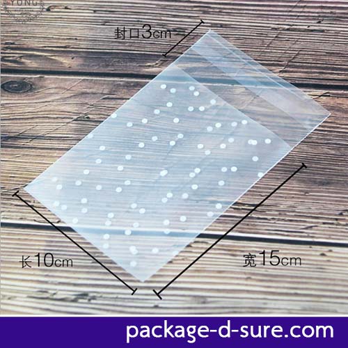 ถุงคุกกี้แถบกาว 10x15 เนื้อกึ่งขุ่น ลายจุดขาว แพ็ค 100 ใบ