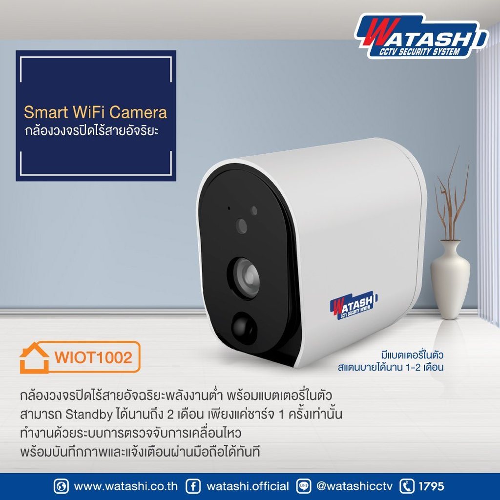 กล้องวงจรปิด รุ่น WIOT1002 Low-power intelligent security solution 960 by Watashi