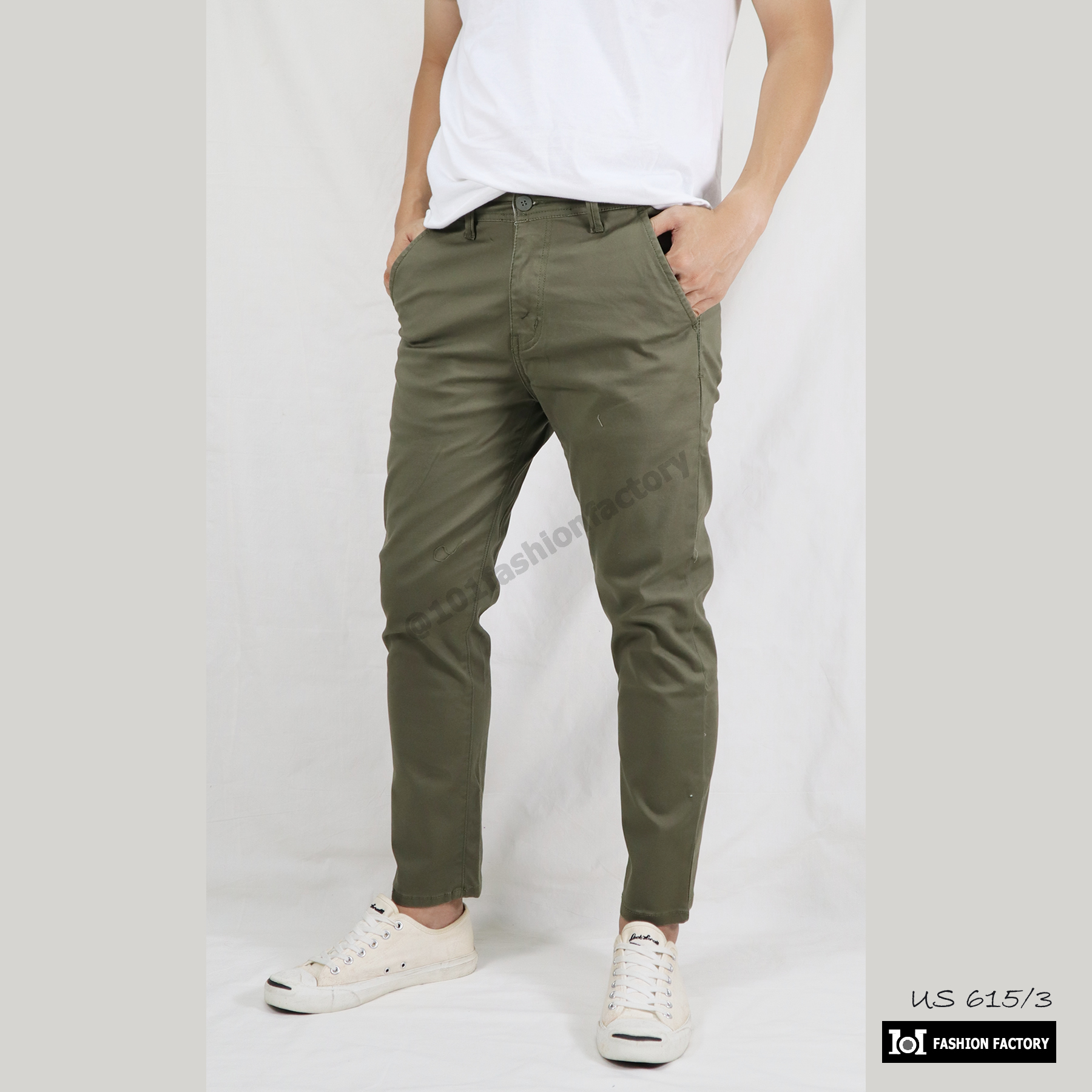กางเกงขาเต่อ Cropped Pants US615/3 ชีโน่ยืดเข้ารูป สีขี้ม้า |US101