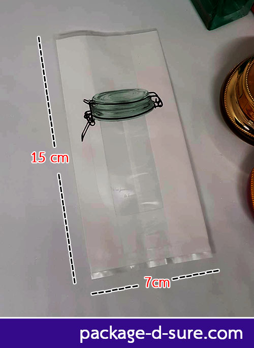 ถุงซีลกลางขยายข้าง ขาวทึบ ลายขวดโหล 7x15+4 แพ็ค 100 ใบ