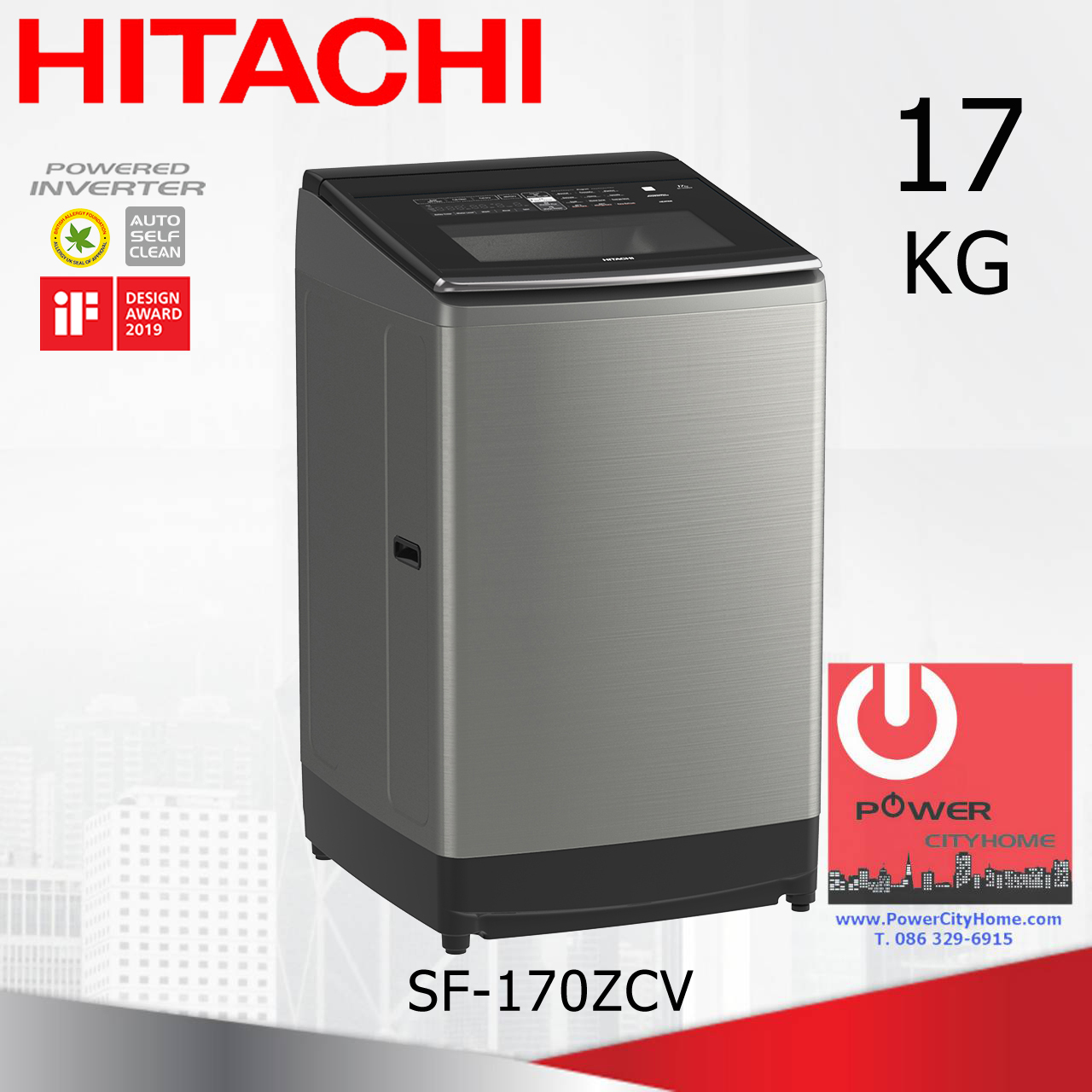 เครื่องซักผ้า Hitachi Dual Jet, Built in Heater 1 ถัง 17 กก. รุ่น SF-170ZCV