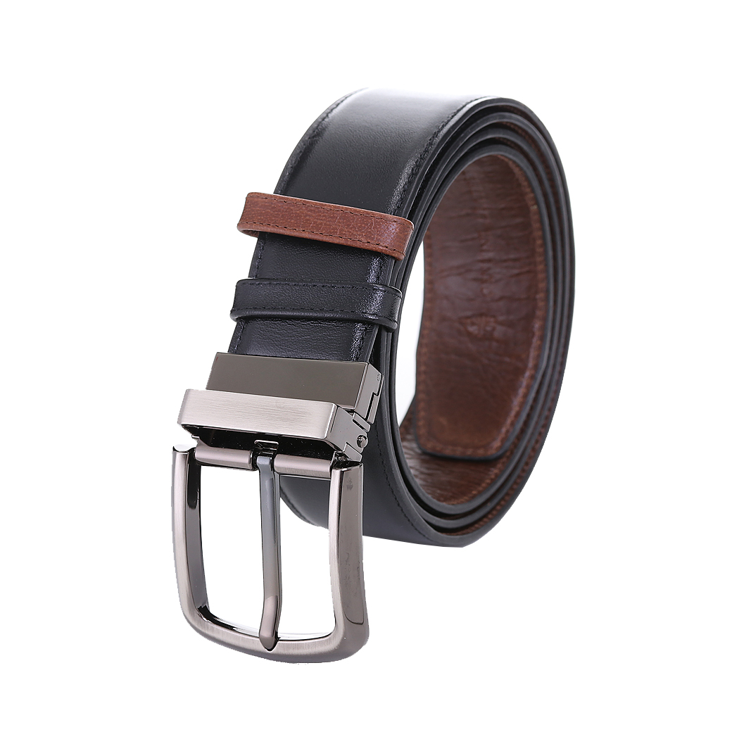 เข็มขัดหนังแท้ สำหรับผู้ชาย แบบ Two Tone สองสี ดำ-น้ำตาลอ่อน หัวบิดกลับได้ รุ่น Twist