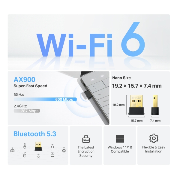 Archer TX10UB Nano AX900 Nano Wi-Fi 6 Bluetooth 5.3 USB Adapter