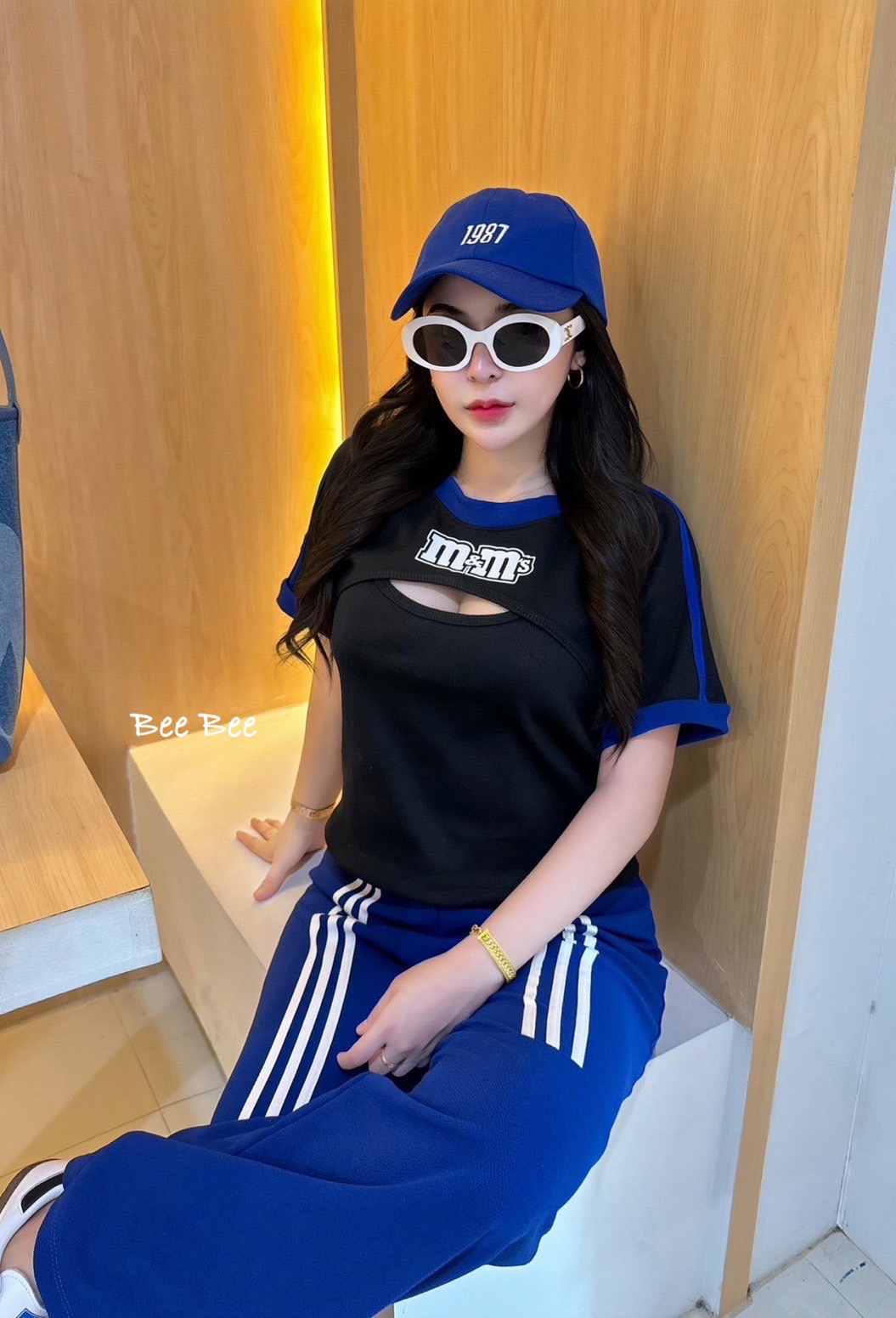 New Collection Set 2 ชิ้น m&m กางเกงแถบหน้ากระเป๋าหน้าสุดชิค Freesize