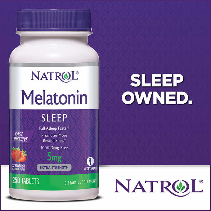Natrol Melatonin 5mg 250 เม็ด วิตามินหรือฮอร์โมนช่วยให้นอนหลับ ชนิดอม รสสตรอบอรี่ หมดอายุ 09/2026